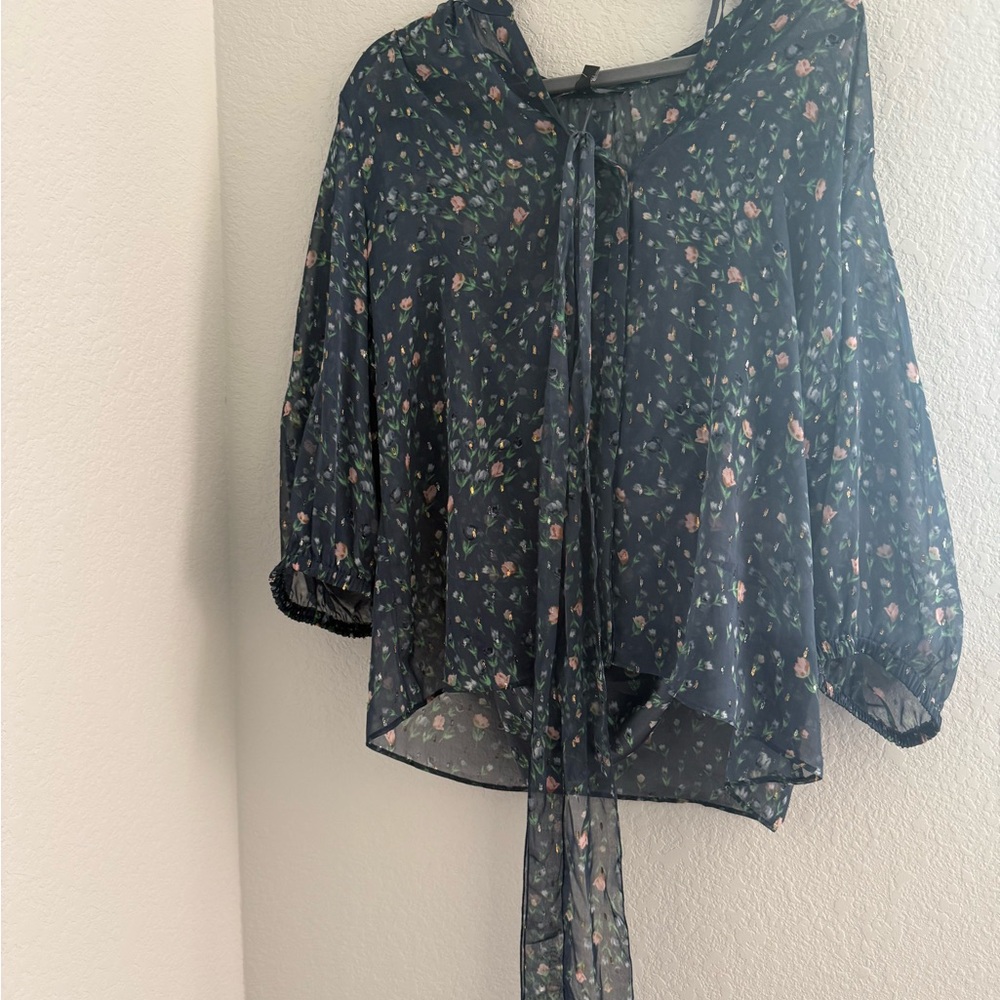 White House Black Market Navy Floral Blouse